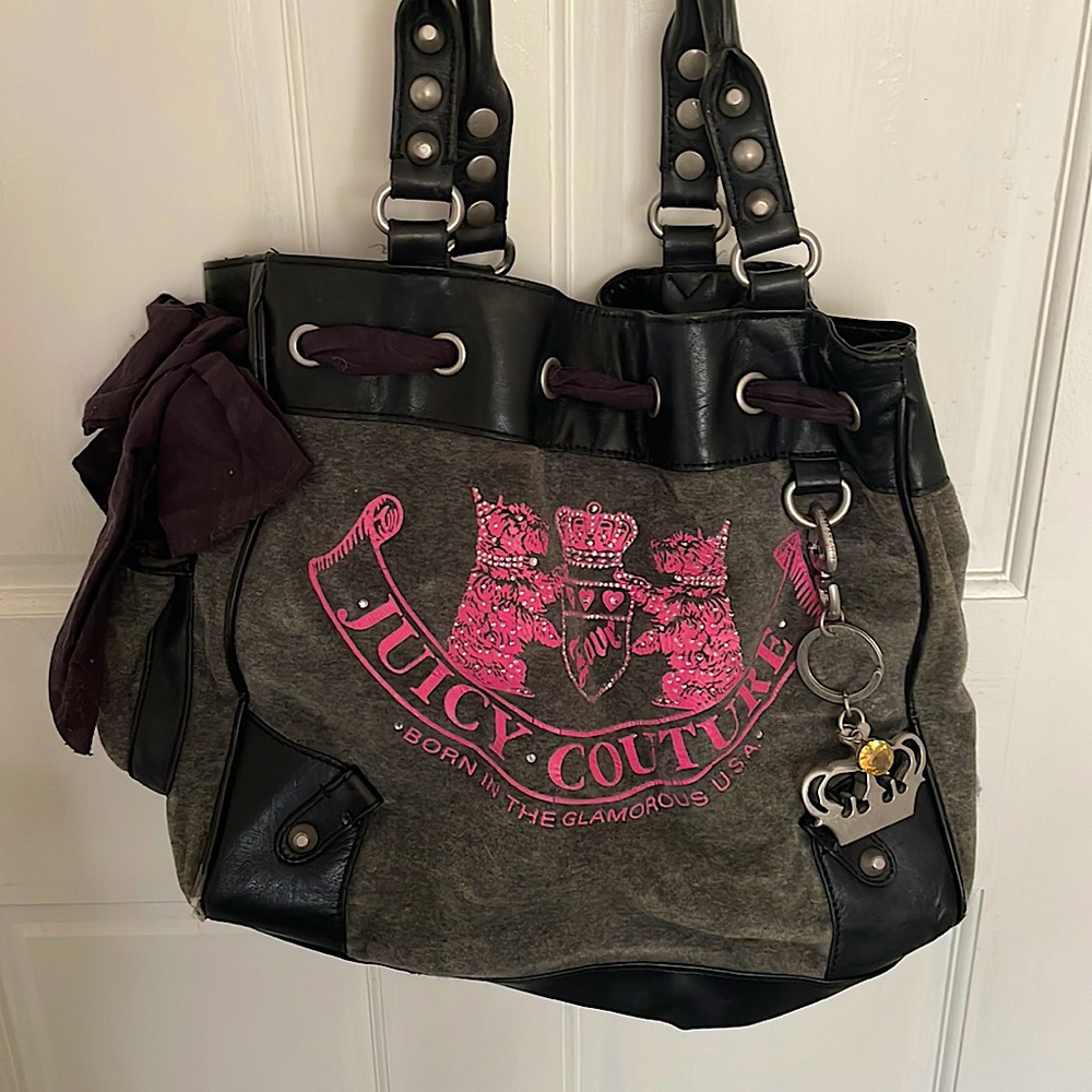 Vintage Y2K Juicy Couture Velour Pink & Gray Bag/Purse
